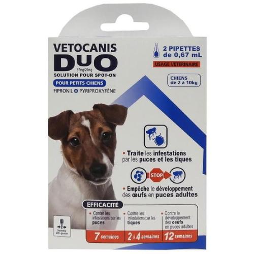 Vetocanis Duo Spot On. Anti-Puces Et Anti-Tiques Pour Petit Chien. 2 Pipettes