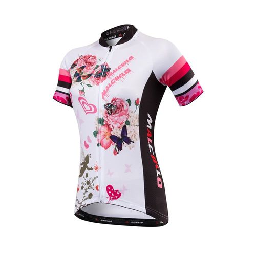 Malciklo Maillot Cycliste Femme Manches Courtes Fleuri Botanique Taille Vélo Haut De Maillot Vtt Route