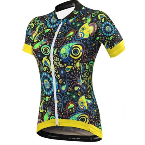 Malciklo Maillot Cycliste Femme Manches Courtes Fleuri Botanique Taille Vélo Haut De Maillot Vtt Route