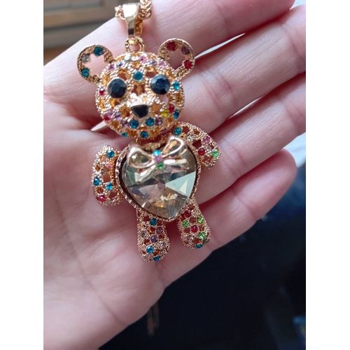 Collier Ourson C?ur Strass