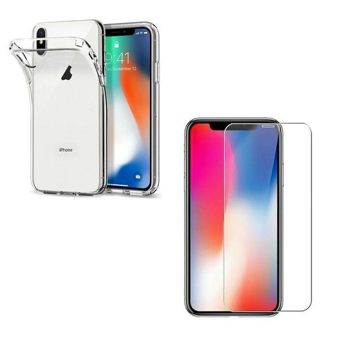 Gridem - Coque Silicone + Protection D'écran Plastique Transparent Pour Apple Iphone X (5,8")