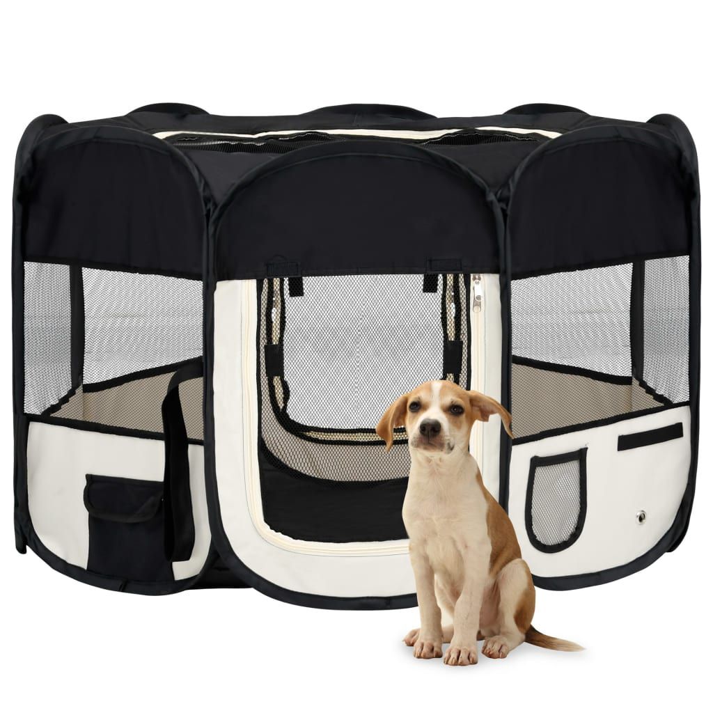 Vidaxl Parc Pliable Pour Chien Avec Sac De Transport Noir 110x110x5...
