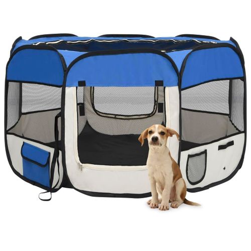 Vidaxl Parc Pliable Pour Chien Avec Sac De Transport Bleu 110x110x58cm