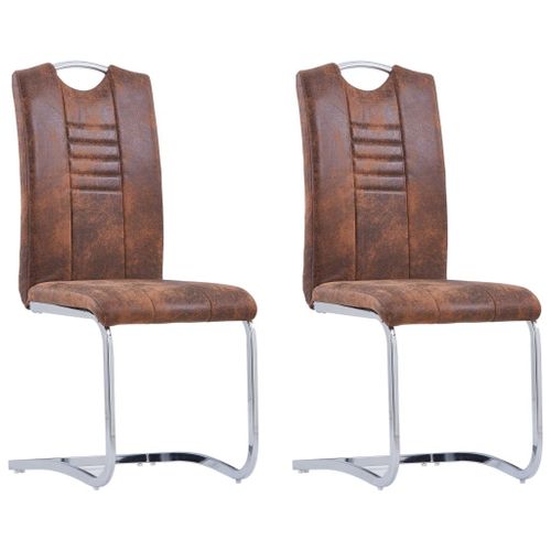 Vidaxl Chaises À Dîner Cantilever 2 Pcs Marron Similicuir Daim