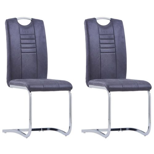 Vidaxl Chaises De Salle À Manger Cantilever 2 Pcs Gris Similicuir Daim
