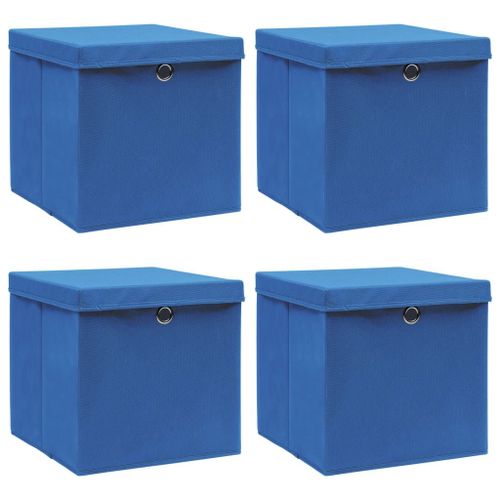 Vidaxl Bo?Tes De Rangement Avec Couvercle 4 Pcs Bleu 32x32x32 Cm Tissu