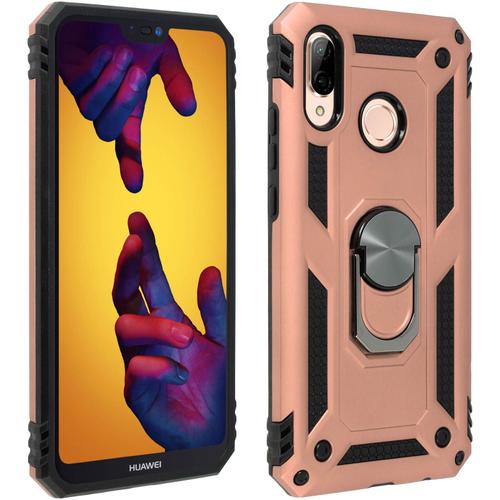 Coque Huawei P20 Lite Bi Matières Bague Support Vidéo Rose Gold