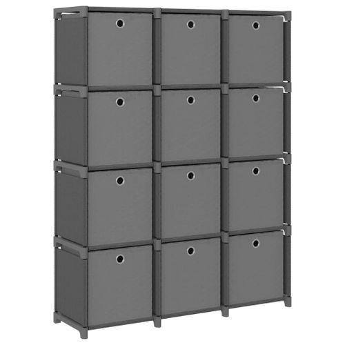 Vidaxl Etagère À 12 Cubes Avec Bo?Tes Gris 103x30x141 Cm Tissu