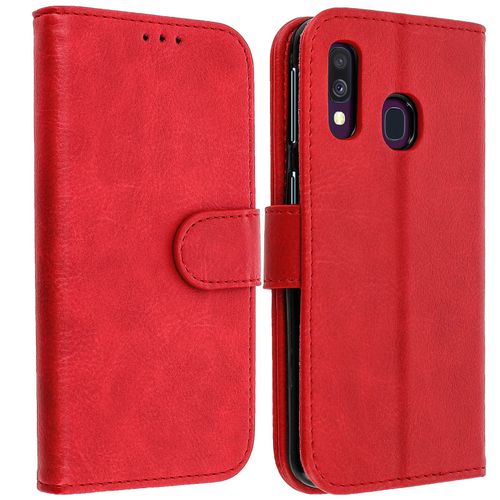 Housse Samsung Galaxy A40 Étui Portefeuille Support Stand Rouge