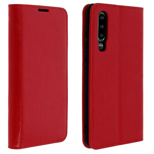 Étui Huawei P30 Housse Folio Cuir Support Vidéo Rouge