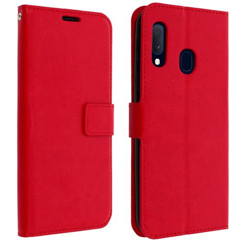 Housse Samsung Galaxy A20e Étui Porte Carte Support Vidéo Vintage Rouge