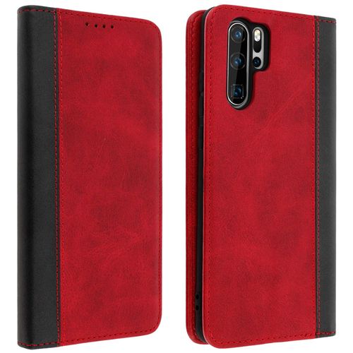 Housse Huawei P30 Pro Etui Portefeuille Rangement Carte Support Vidéo Rouge