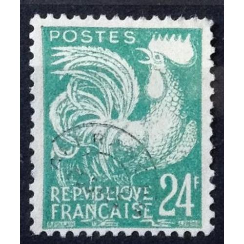 Préoblitéré Coq 24f Vert-Bleu (Joli N° 114) Obl - Cote 6,00 - France Année 1953 - Brn83 - N25393