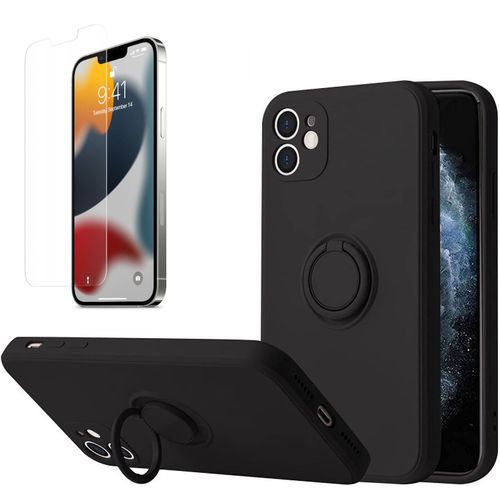 Coque Silicone Pour Iphone 11 Couleur Noir Avec Anneau Support + Verre Trempe Protection Ecran Little Boutik®