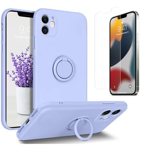 Coque Silicone Pour Iphone 11 Couleur Bleu Avec Anneau Support + Verre Trempe Protection Ecran Little Boutik®