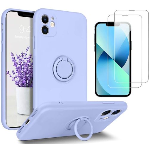 Coque Silicone Pour Iphone 11 Couleur Bleu Avec Anneau Support + 2 Verres Trempe Protection Ecran Little Boutik®