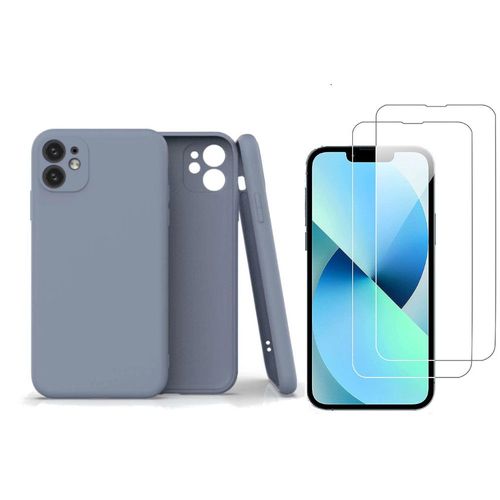 Coque Silicone Pour Iphone 12 / Iphone 12 Pro Couleur Gris Protection Objectif Appareil Photo + 2 Verres Trempe Protection Ecran Little Boutik®