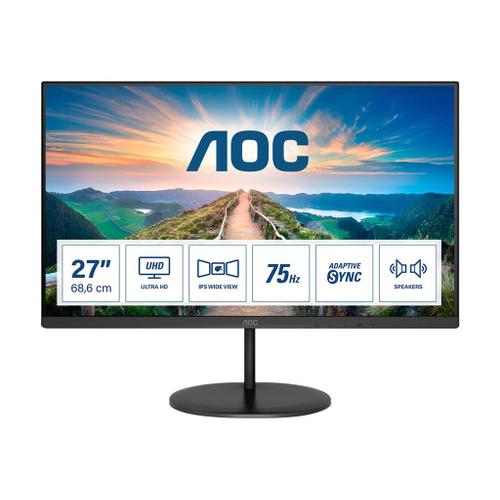 AOC U27V4EA - Écran LED - 27" - 3840 x 2160 4K @ 60 Hz - IPS - 350 cd/m² - 1000:1 - 4 ms - 2xHDMI, DisplayPort - haut-parleurs - noir