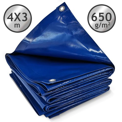 Jago® Bâche de Protection - 4x3m, Imperméable, Polyester Revêtu de PVC 650 g/m², Bleu - Couverture pour Véhicules, Meubles de Jardin