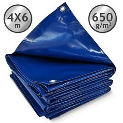 Bâche de Protection - 4 x 6 m, Imperméable, Polyester Revêtu de PVC 650 g/m², en Bleu - Couverture pour Véhicules, Meubles de Jardin