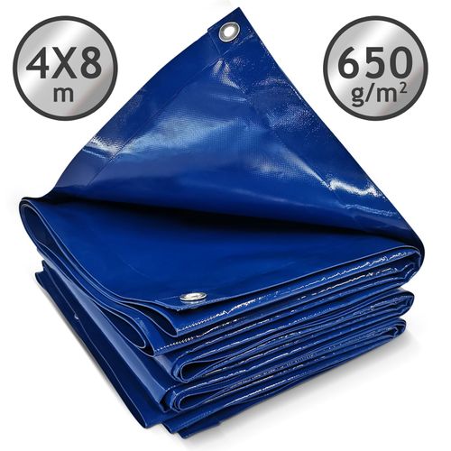 Bâche de Protection - 4 x 8 m, Imperméable, Polyester Revêtu de PVC 650 g/m², en Bleu - Couverture pour Véhicules, Meubles de Jardin