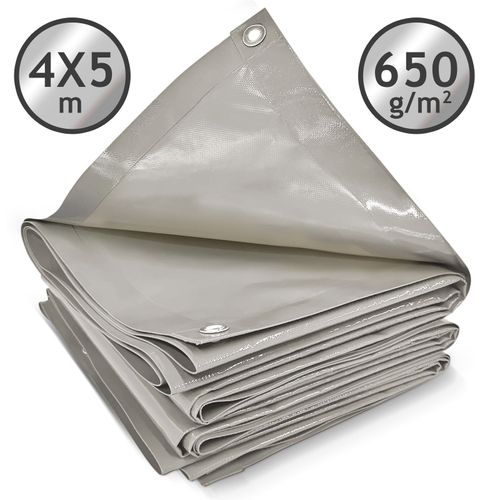 Jago® Bâche de Protection - 4x5m, Imperméable, Polyester Revêtu de PVC 650 g/m², Gris - Couverture pour Véhicules, Meubles de Jardin