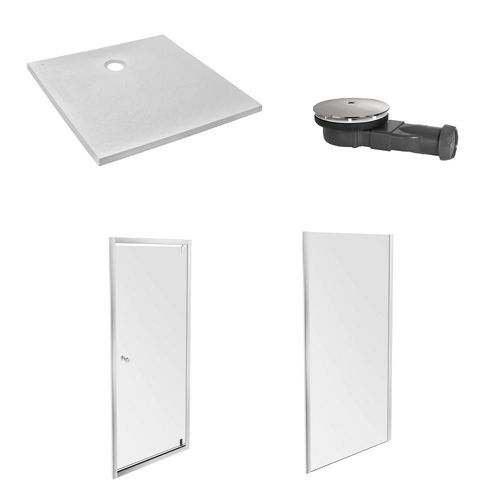 Receveur douche Jacob Delafon Ipso 80x80 cm avec porte pivotante Jacob Delafon Serenity 190x80 cm et paroi fixe Jacob Delafon Serenity 190x80 cm