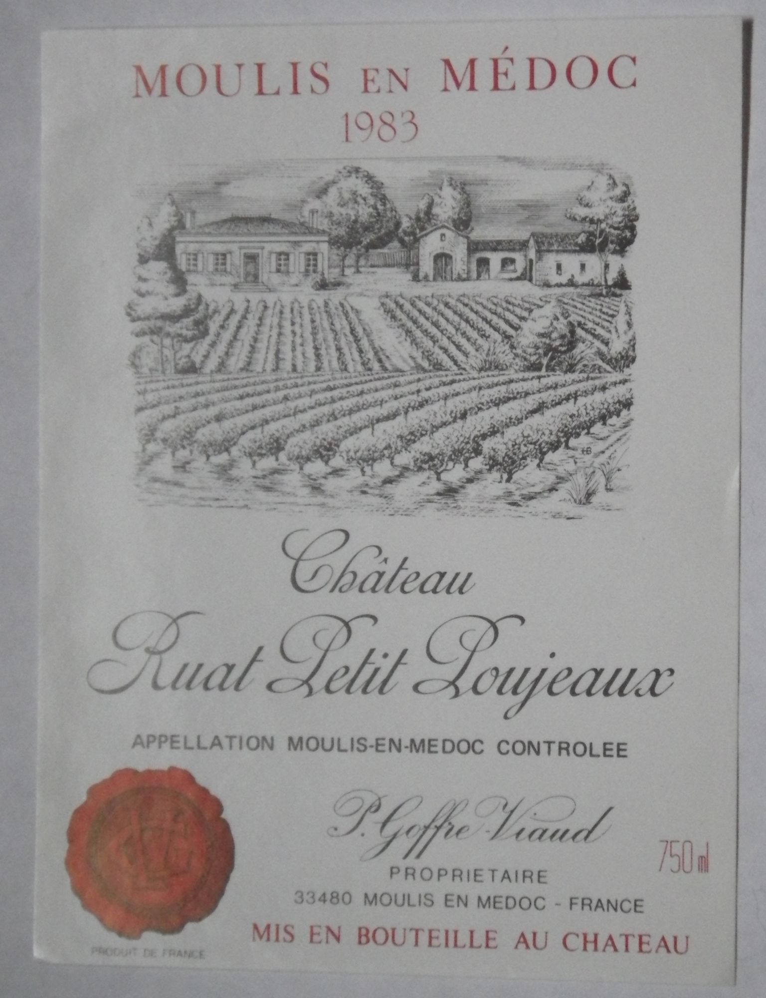Lot 3 Etiquettes Neuves Moulis Chateaux Duplessis Fabre 1978 N°23404 Ruat Petit Poujeaux 1983 & 19??