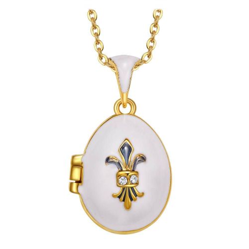 Pendentif Ouef Style Oeuf De Fabergé "Fleur De Lys" Ouvrant Avec Charm Et Chaîne