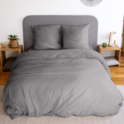 Housse De Couette 220x240 Cm + Taies D'oreiller, Microfibre Lavé, Gris Foncé