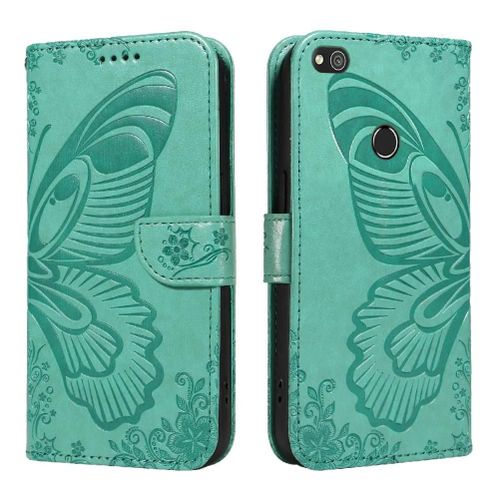 Flip Étui Pour Huawei P8 Lite Sangle De Main Détachable Cuir De Haute Qualité Papillon En Relief Avec Fente Pour Carte De Crédit - Vert
