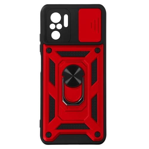 Coque Xiaomi Redmi Note 10 Pro Avec Cache Caméra Et Bague Support Vidéo Rouge