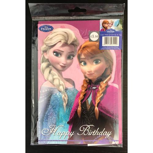 Disney Frozen Happy Birthday 1 Carte, 1 Feuille De Papier Cadeau Et 1 Étiquette