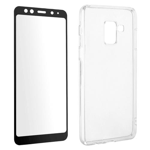 Coque Samsung Galaxy A8 Silicone Souple Film Verre Trempé 9h Transparent Noir