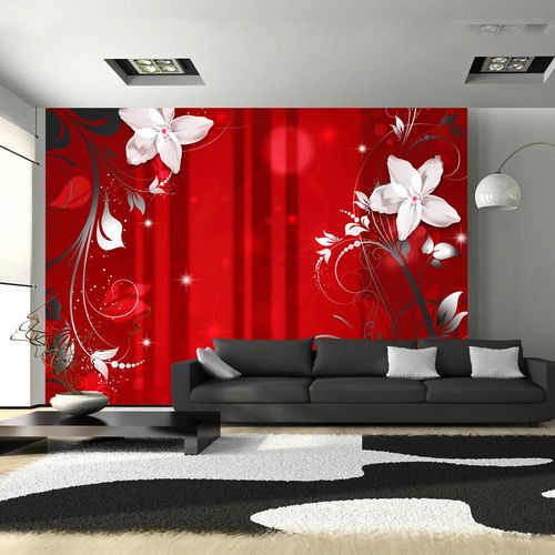 Papier peint intissé Fleurs Flowering scarlet : Taille - 200 x 140 cm