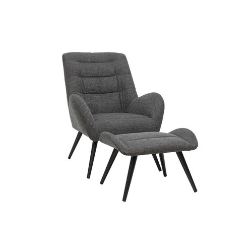 Fauteuil Et Repose-Pieds Design En Tissu Gris Zoe