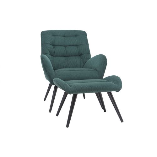 Fauteuil Et Repose-Pieds Design En Velours Côtelé Vert Zoe