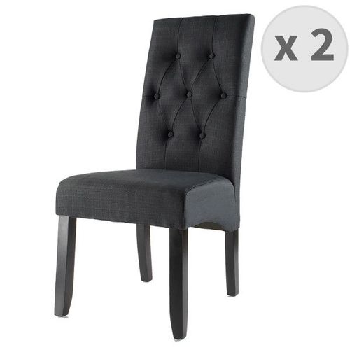Cuba - Chaise Scandinave Capitonnée Tissu Noir Pieds Noir (X2)
