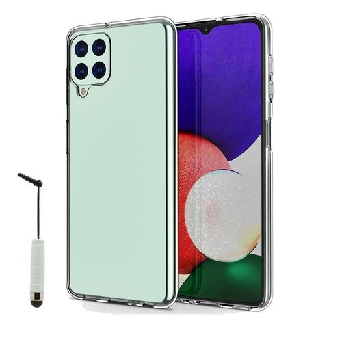 Coque Silicone Pour Samsung Galaxy A22 4g 6.4" Gel Ultraslim Et Ajustement Parfait - Transparent + Mini Stylet