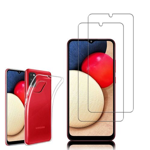 Coque Silicone Pour Samsung Galaxy A02s 6.5" Gel Ultraslim Et Ajustement Parfait - Transparent + 2 Films Verre Trempé - Transparent