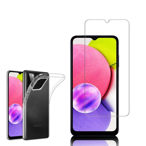 Coque Silicone Pour Samsung Galaxy A03s 6.5" Gel Ultraslim Et Ajustement Parfait - Transparent + 1 Film Verre Trempé - Transparent