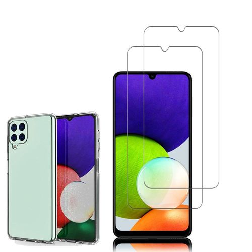 Coque Silicone Pour Samsung Galaxy A22 4g 6.4" Gel Ultraslim Et Ajustement Parfait - Transparent + 2 Films Verre Trempé - Transparent