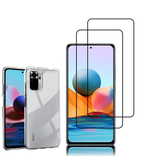 Coque Silicone Pour Xiaomi Redmi Note 10 Pro 6.67" Gel Ultraslim Et Ajustement Parfait - Transparent + 2 Films Verre Trempé - Noir