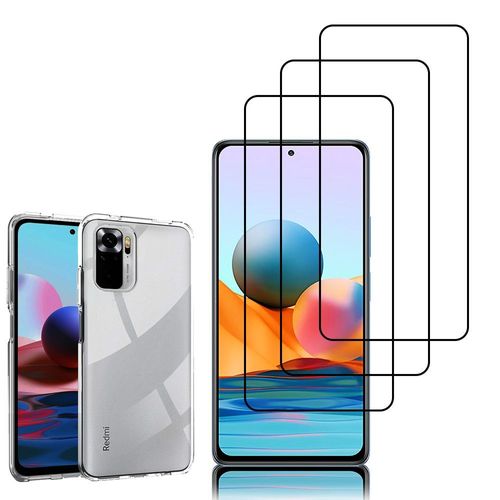 Coque Silicone Pour Xiaomi Redmi Note 10 Pro 6.67" Gel Ultraslim Et Ajustement Parfait - Transparent + 3 Films Verre Trempé - Noir