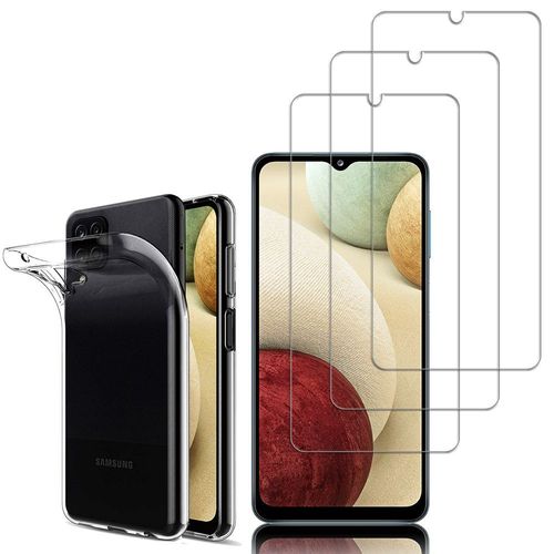 Coque Silicone Pour Samsung Galaxy A12 Nacho 6.5" Gel Ultraslim Et Ajustement Parfait - Transparent + 3 Films Verre Trempé - Transparent