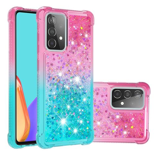 Advansia Coque Pour Samsung Galaxy A52 5g Rose Bleu [Liquide Paillette Bling Bling]