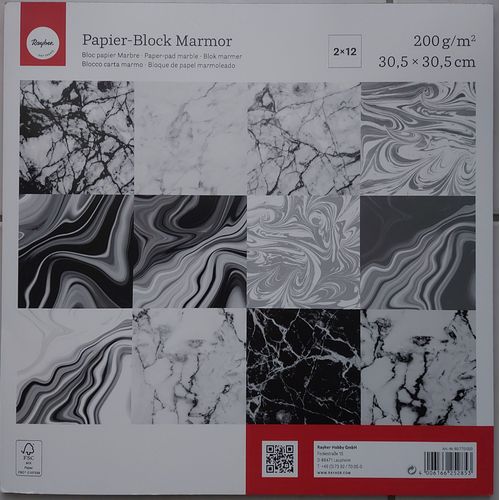 Bloc 24 Feuilles Papier Marbré Noir Et Blanc - 30,5x30,5cm - 200g - Scrapbooking, Carterie, Décoration...