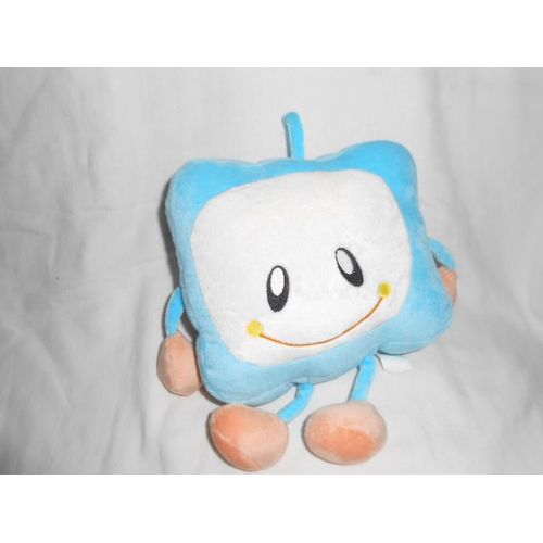 Doudou Peluche Coussin Carre Bleu Jaune Orange Vsmile Baby Qui Sourit Écran Ordinateur Télé Vtech