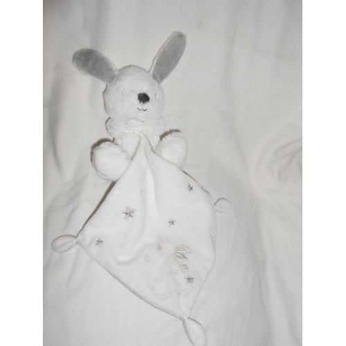 Doudou Peluche Nicotoy Simba Tiys Benelux Lapin Blanc Assis Mouchoir Couverture Carre Etolie Grise Argent