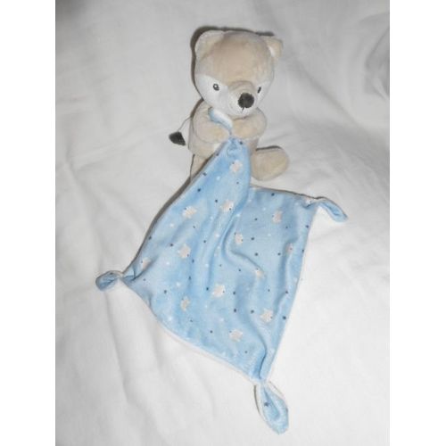 Doudou Peluche Renard Ours Assis Mouchoir Couverture Bleu Blanc Etoile Beige Marron Gris 3 Noeuds Nicotoy Simba Toys Benelux